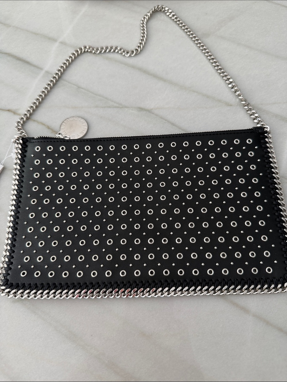 Stella McCartney Black Eyelet-Stud Chain Clutch
